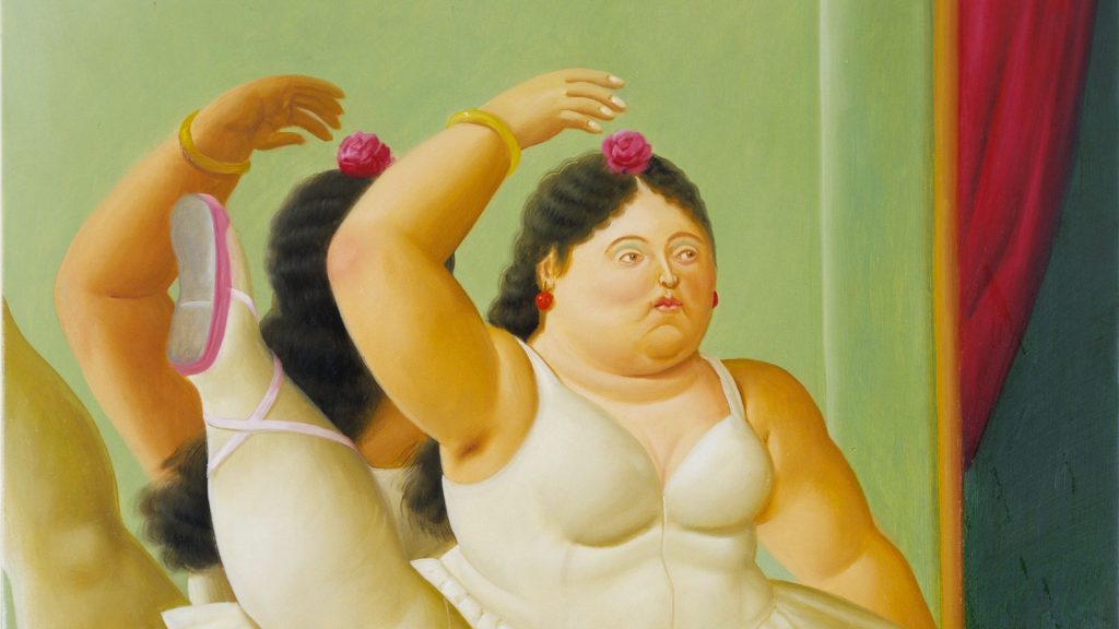 Arte Agenda Octubre 2020 Pintura de Fernando Botero con una bailarina ante un espejo mientras levanta una pierna