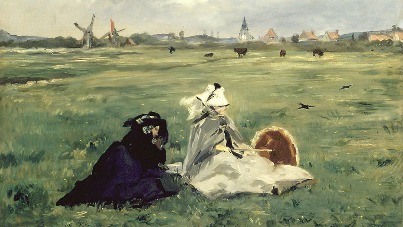 ¿Qué son los negros ópticos y cómo pueden ayudarte? Dos mujeres sentadas en un prado en Las golondrinas de Édouard Manet