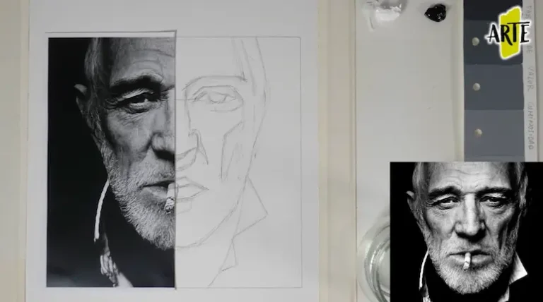El retrato Proceso de dibujo de un retrato masculino a partir de una fotografía