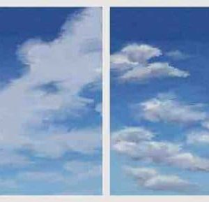 Cómo pintar nubes paso a paso con óleo Primeras masas blancas de nubes sobre un cielo azul