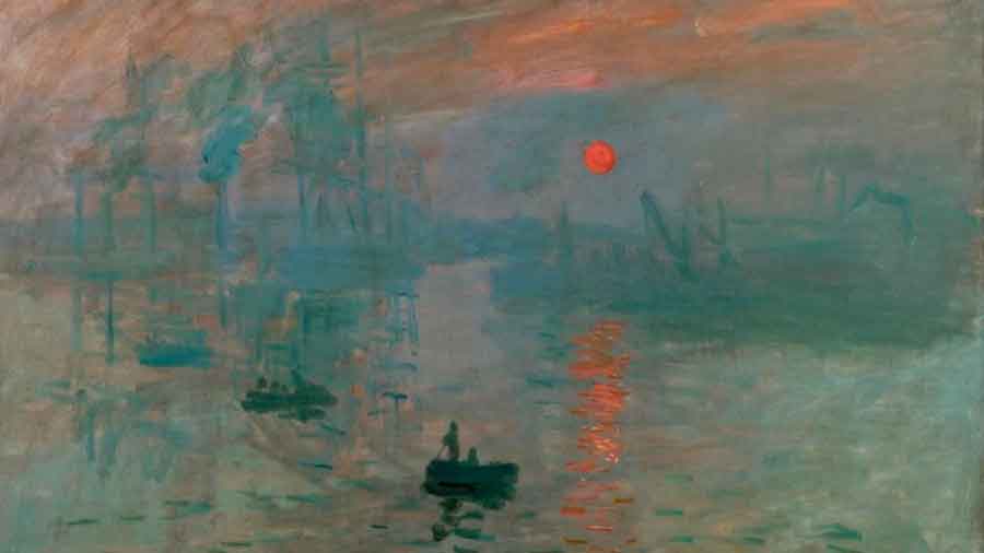 Impresión, sol naciente de Claude Monet, puerto con barcas al amanecer