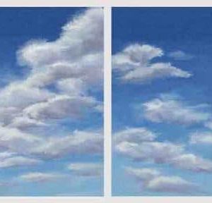 Cómo pintar nubes paso a paso con óleo Cielo con nubes terminado junto a la fotografía de referencia