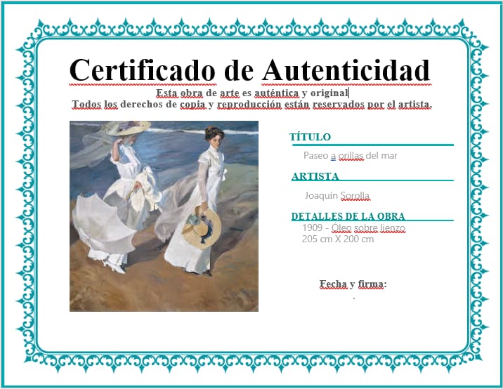 certificado de autenticidad