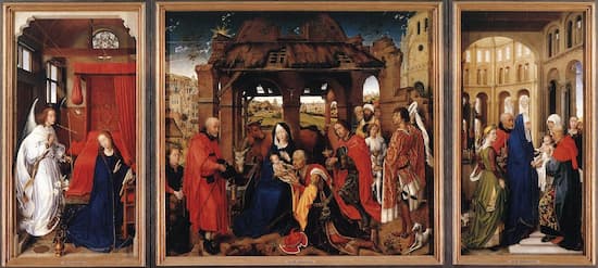 •	Tríptico de la Adoración de los Reyes Magos. Alte Pinakothek (Múnich). 1450 - 1456