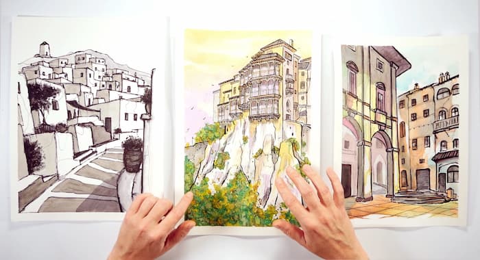 Paisaje urbano con tinta