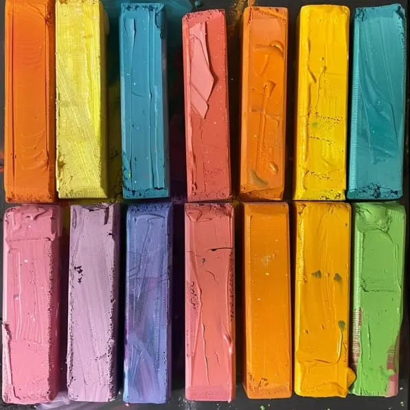 ¿Cómo Pintar con Ceras Pastel? Barras de pastel dispuestas por colores sobre un fondo negro