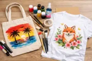 Pintura en tela aplicada en camiseta y tote bag. ideas y acabados