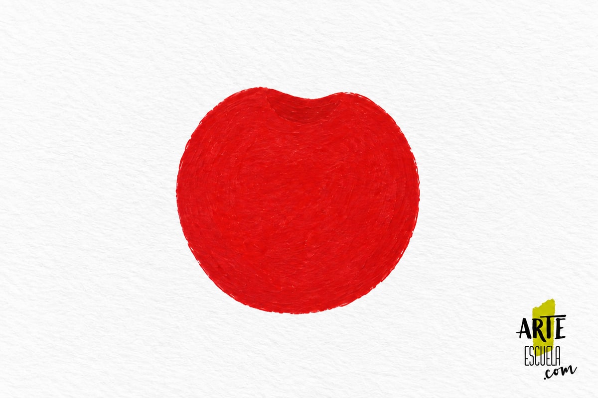Cómo pintar una cereza con acrílicos en 5 pasos Cereza rellenada de rojo, sin sombras, rabito ni brillo.