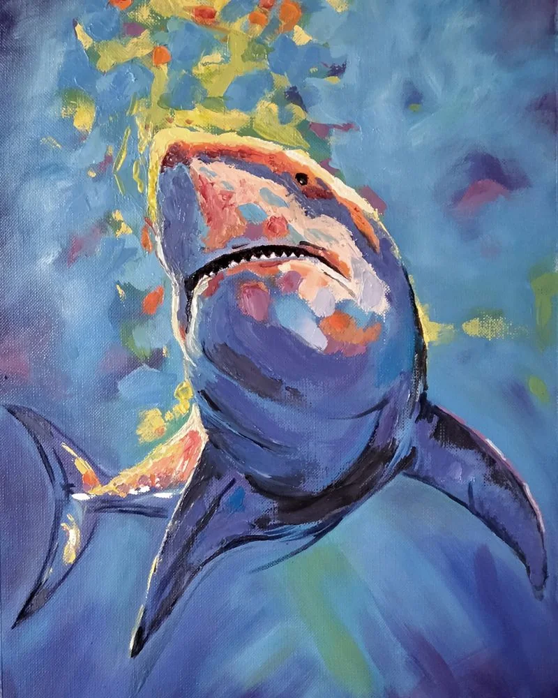 Trabajos de los alumnos Pintura expresiva de un tiburón realizada por alumnado de ArteEscuela
