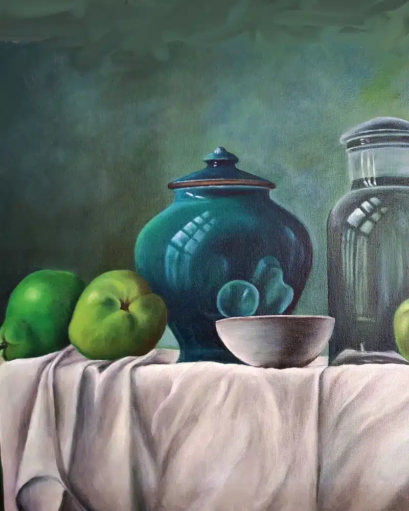 Trabajos de los alumnos Bodegón de jarras verdes realizado por alumnado de ArteEscuela