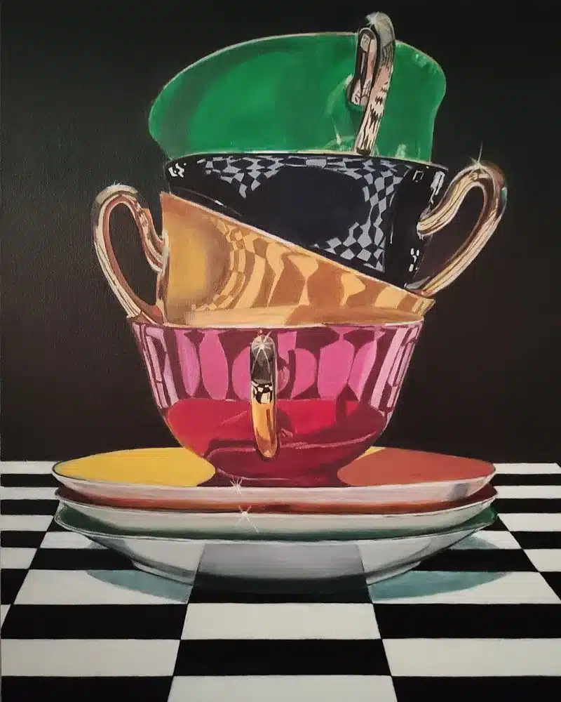 Trabajos de los alumnos Bodegón de tazas y objetos de color realizado por alumnado de ArteEscuela