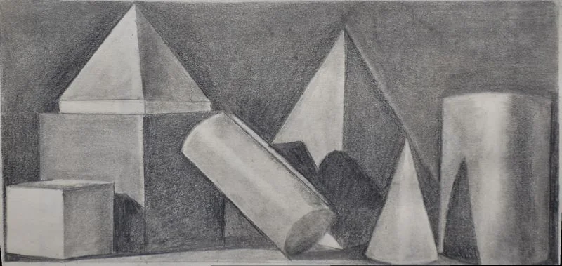 Trabajos de los alumnos Composición geométrica con luces y sombras realizada por alumnado de ArteEscuela