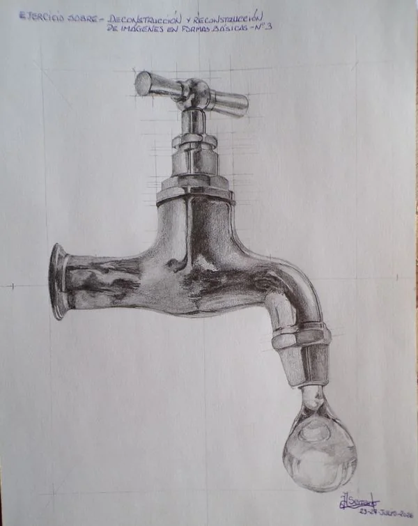Trabajos de los alumnos Estudio de luces y sombras de un grifo realizado por alumnado de ArteEscuela