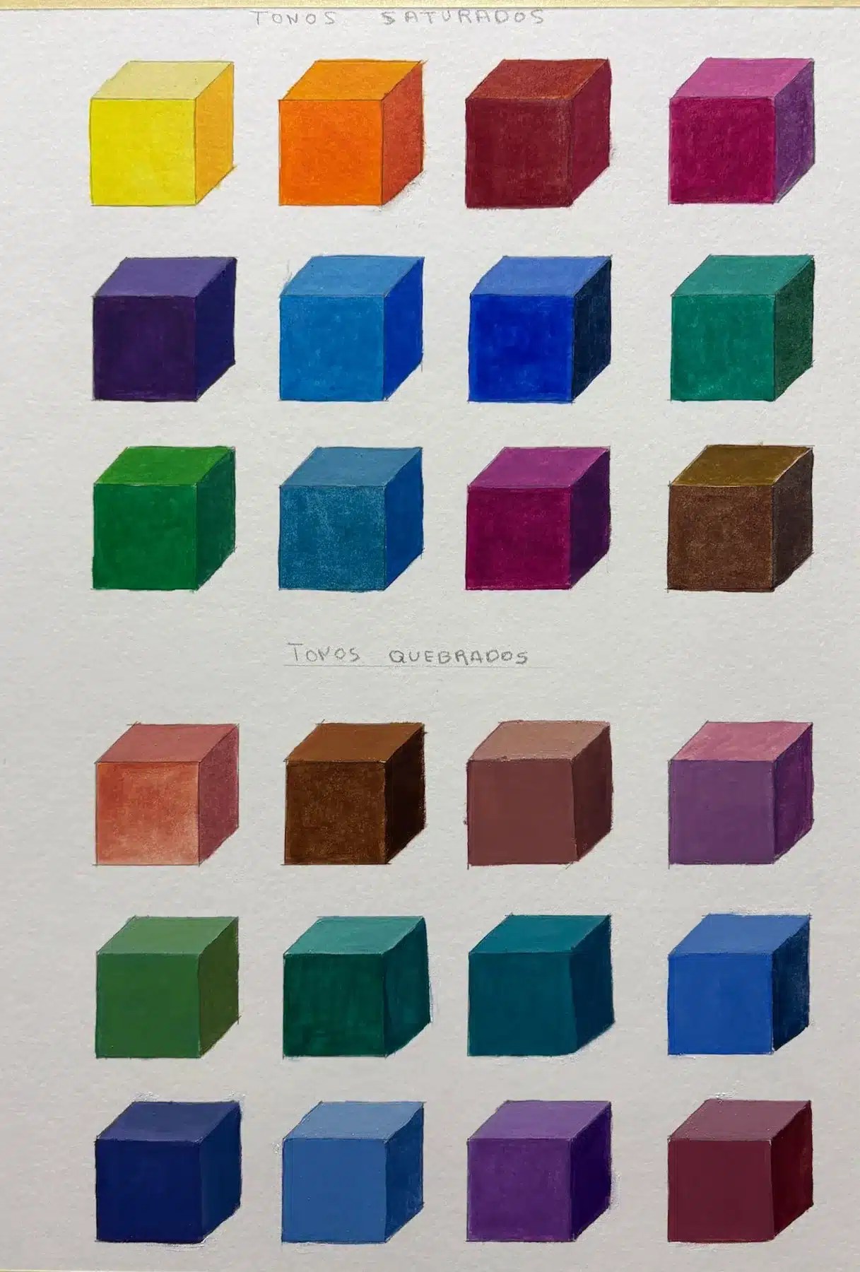 Trabajos de los alumnos Ejercicio de teoría del color con cubos y variaciones tonales realizado por alumnado de ArteEscuela