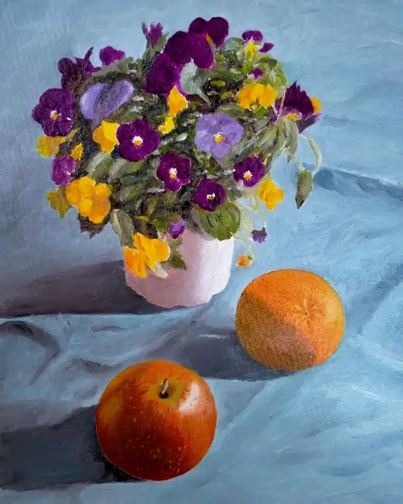 Trabajos de los alumnos Composición libre de flores y naranjas realizada por alumnado de ArteEscuela