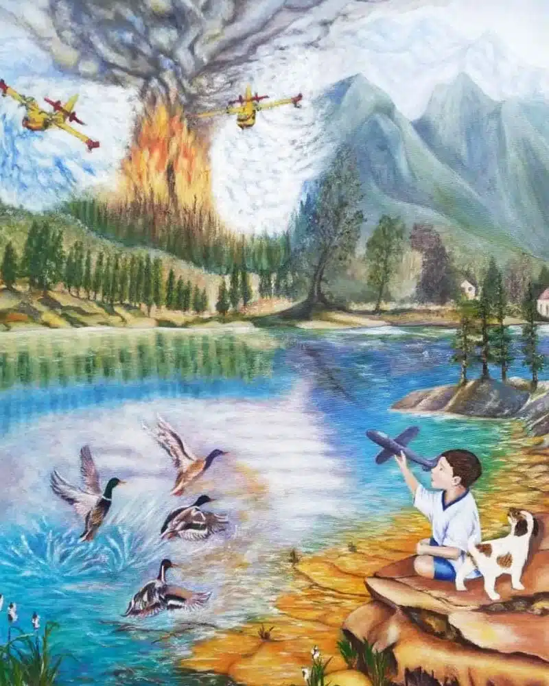 Trabajos de los alumnos Trabajo libre con una escena junto al lago realizado por alumnado de ArteEscuela