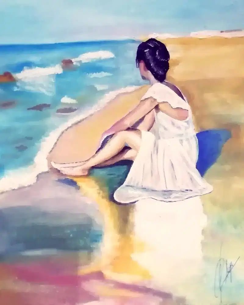 Trabajos de los alumnos Trabajo libre con una escena de playa realizado por alumnado de ArteEscuela