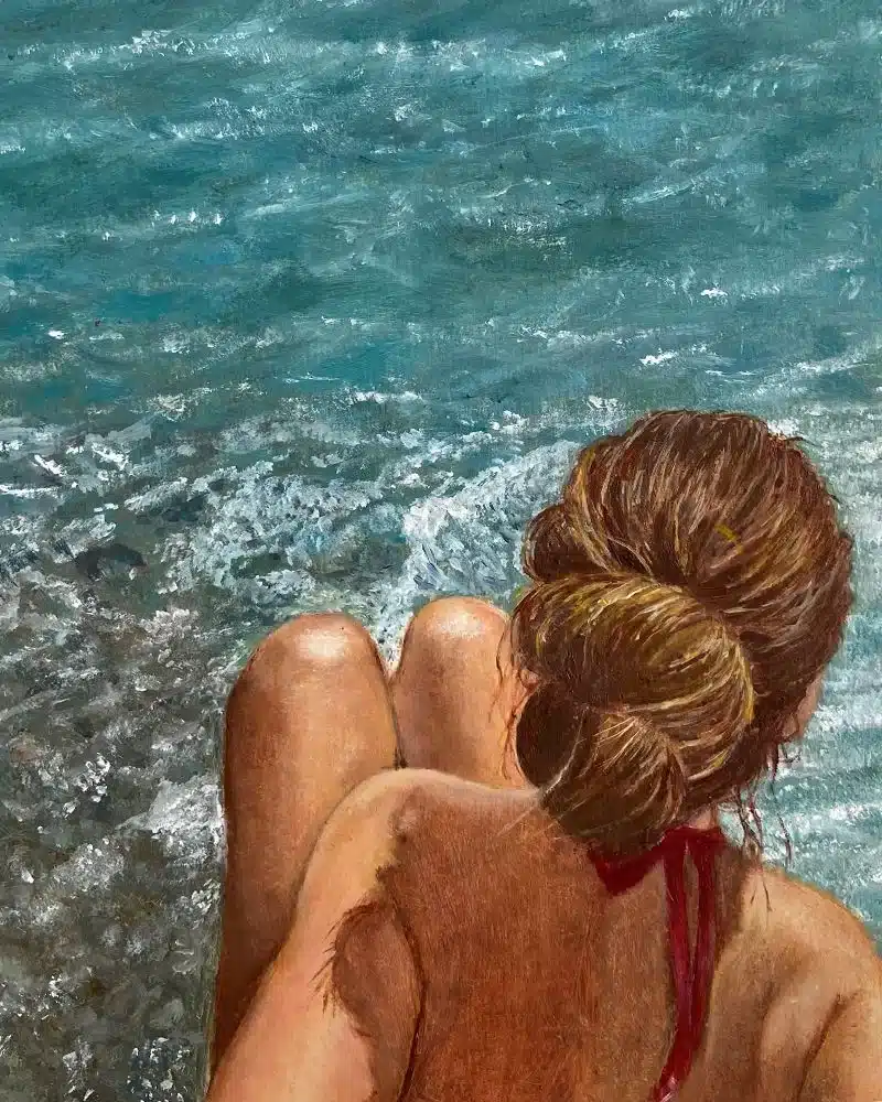 Trabajos de los alumnos Trabajo libre con figura frente al mar realizado por alumnado de ArteEscuela