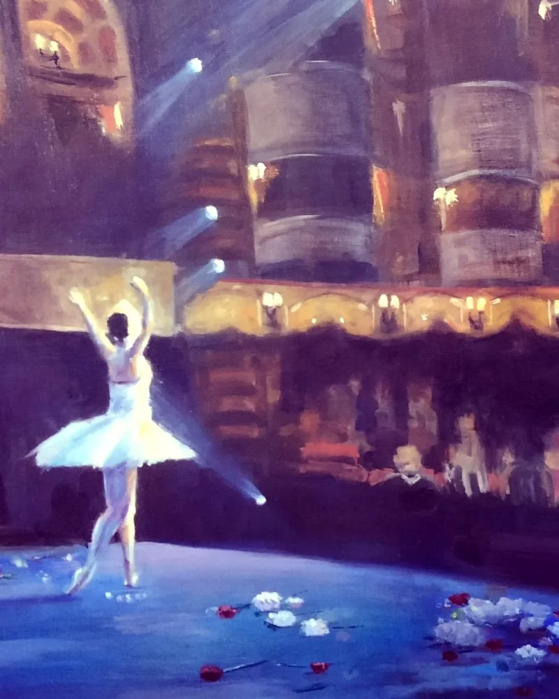 Trabajos de los alumnos Obra libre de una bailarina sobre el escenario realizada por alumnado de ArteEscuela