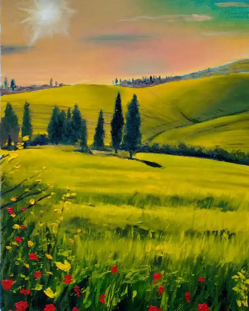 Trabajos de los alumnos Paisaje de campo inspirado en la Toscana realizado por alumnado de ArteEscuela
