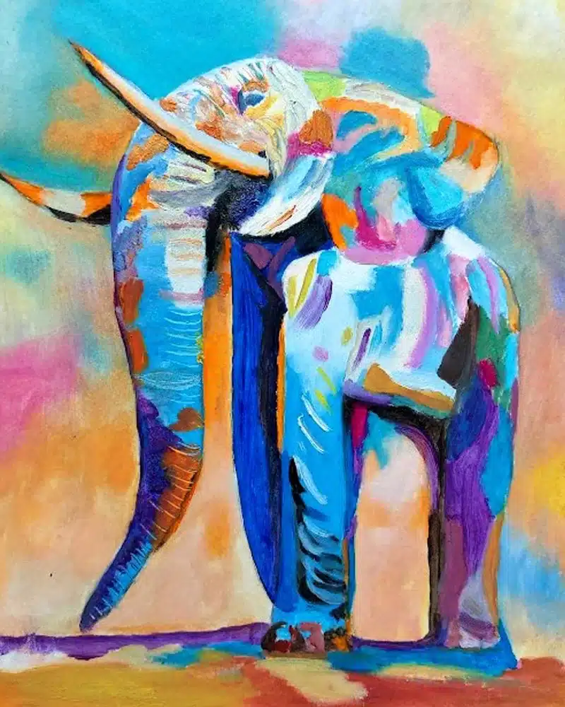 Trabajos de los alumnos Interpretación cromática de un elefante realizada por alumnado de ArteEscuela