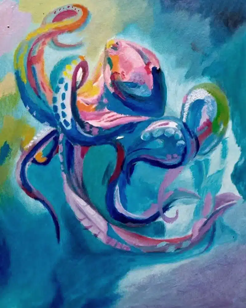 Trabajos de los alumnos Pintura de pulpo realizada por alumnado de ArteEscuela