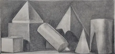Composición geométrica con luces y sombras realizada por alumnado de ArteEscuela