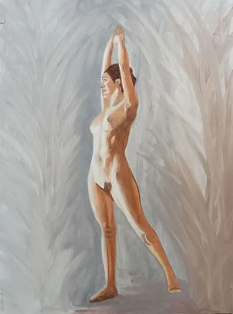 Estudio pictórico de figura humana de pie realizado por alumnado de ArteEscuela