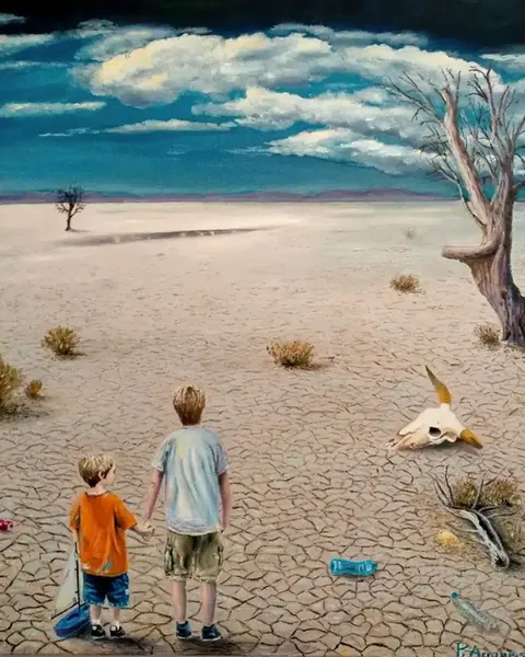 Trabajo libre de paisaje desértico realizado por alumnado de ArteEscuela