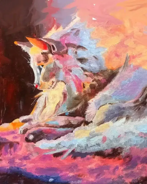 Pintura expresiva de un animal fantástico realizada por alumnado de ArteEscuela