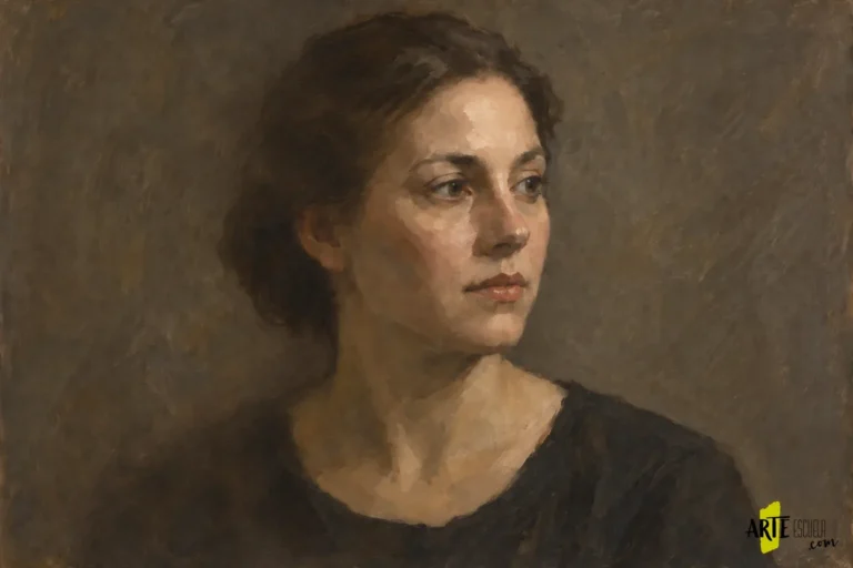 Retrato terminado con bordes perdidos en cabello y hombro y acentos selectivos en el rostro