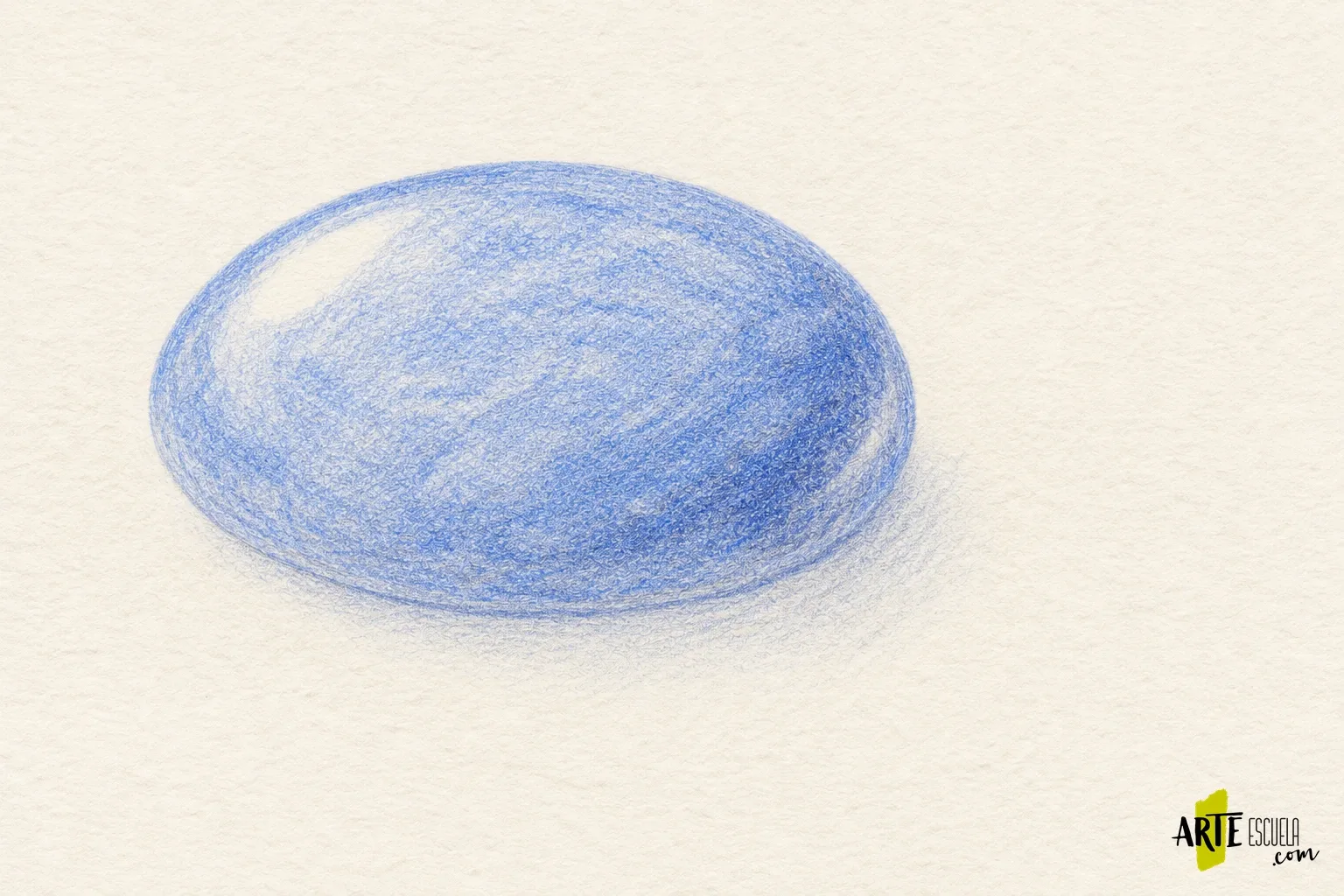 Bruñido con lápices de colores: cuándo cerrar el grano del papel Primera construcción de una forma oval azul con lápices de colores y grano del papel abierto