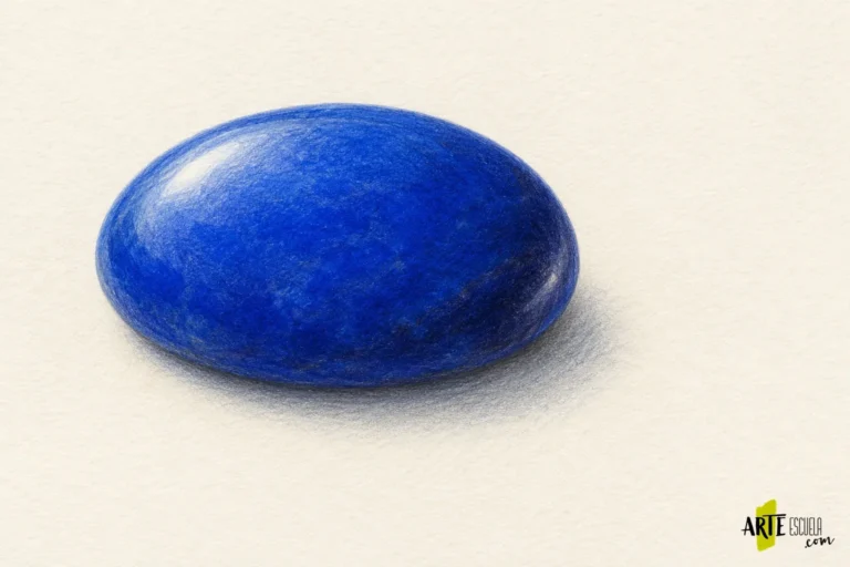 Estudio terminado de una pieza oval azul con color compacto, brillo reservado y sombra de apoyo