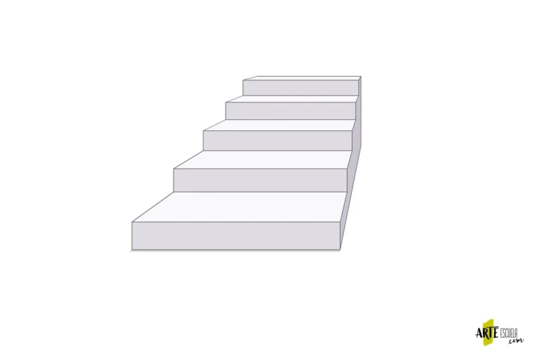 Esquema de escalera recta con huellas claras y caras verticales diferenciadas