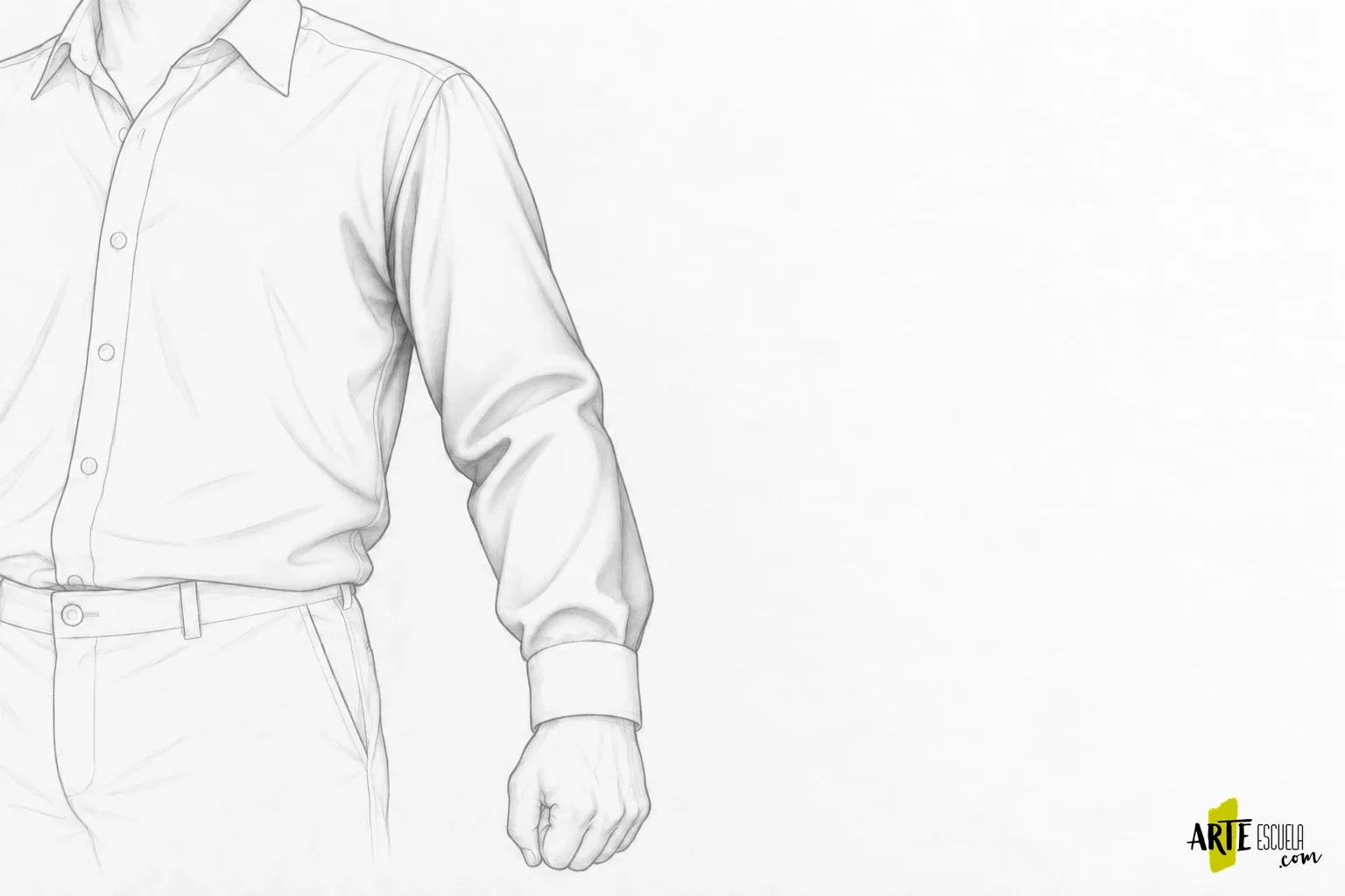 Cómo dibujar ropa y pliegues: encuentra primero los puntos de tensión Manga de camisa con valores medios en las hendiduras y zonas altas conservadas claras