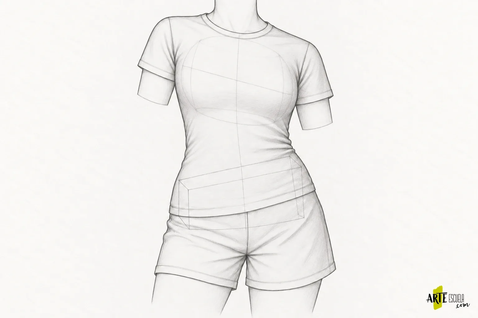 Cómo dibujar el torso: caja torácica y pelvis que se inclinan Torso vestido a grafito con cintura comprimida en un lado y alargada en el otro