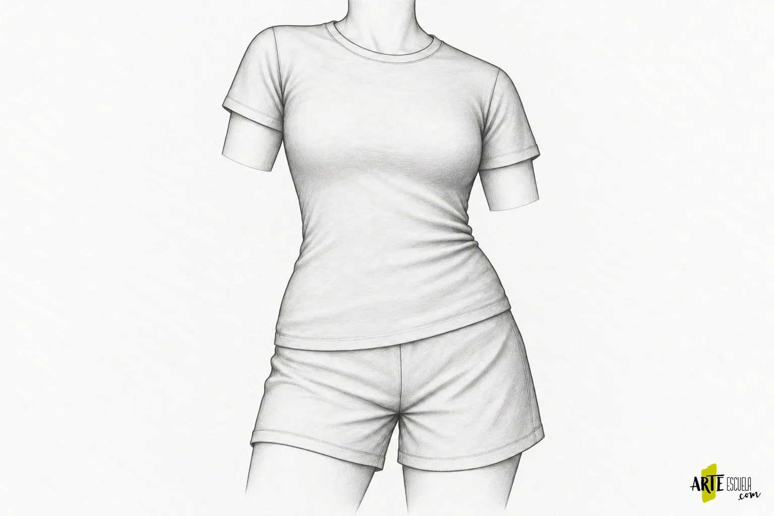 Cómo dibujar el torso: caja torácica y pelvis que se inclinan Estudio de un torso con camiseta y pantalón corto que conserva la inclinación entre tórax y pelvis