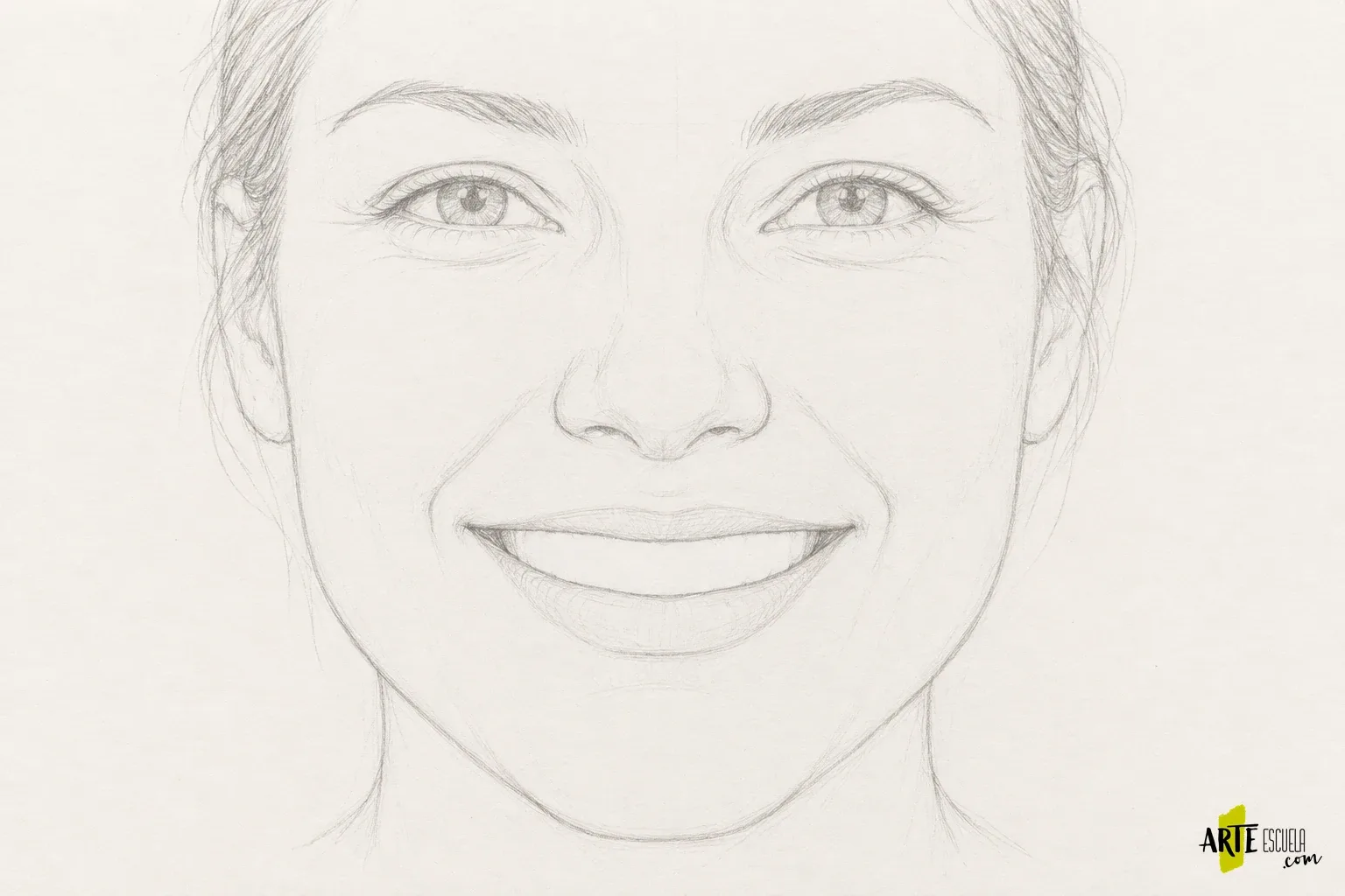 Cómo dibujar una sonrisa: dientes, labios y mejillas sin líneas duras Encaje de una sonrisa con mejillas, ojos y masa dental superior sin divisiones