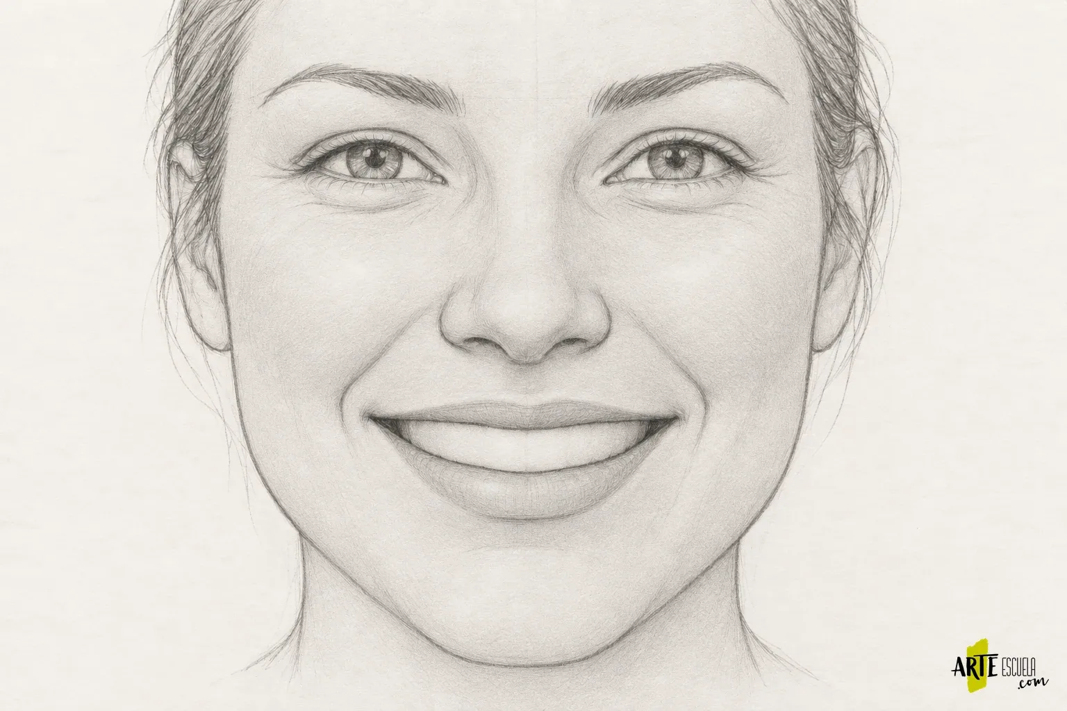 Cómo dibujar una sonrisa: dientes, labios y mejillas sin líneas duras Sonrisa sombreada con dientes como masa clara y oscuridad gradual hacia las comisuras