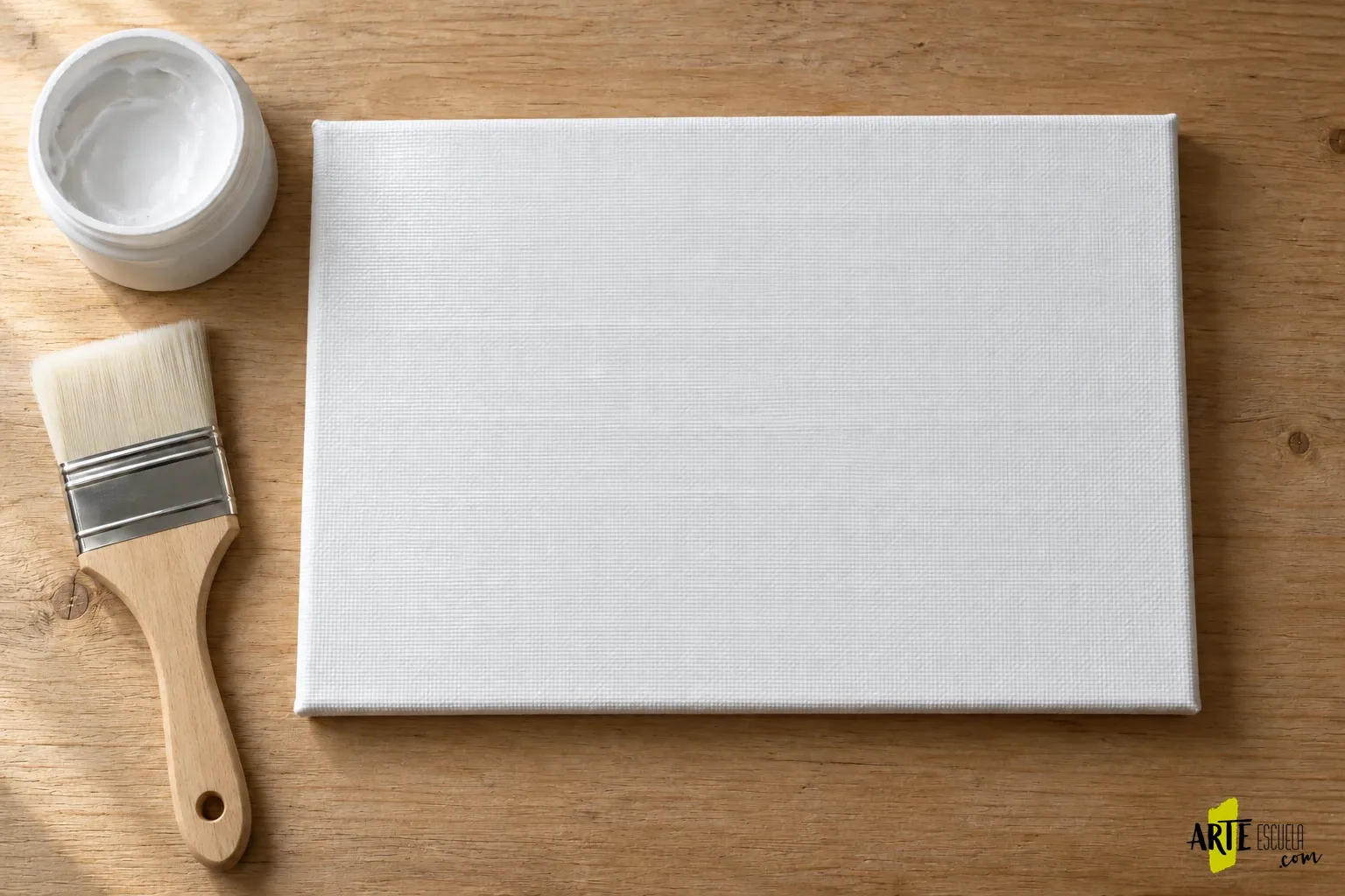 Cómo preparar un lienzo para pintar con acrílico: de la superficie al primer estudio Lienzo blanco con una preparación fina de gesso repartida por toda la superficie