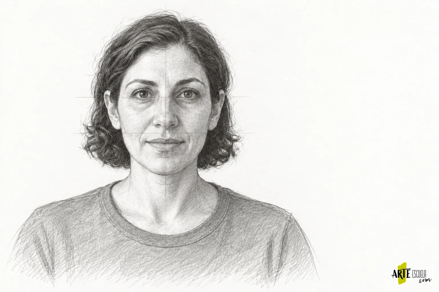 Por qué una foto de móvil deforma tu retrato y cómo elegir otra referencia Encaje a lápiz del retrato frontal con eje central, guías de rasgos y sombras simplificadas