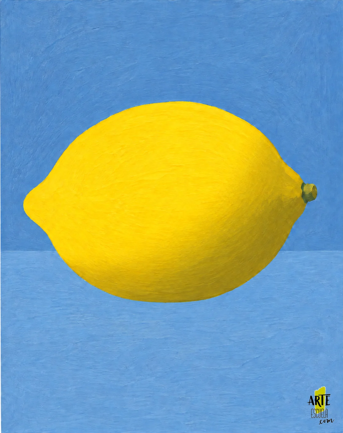 Cómo pintar un limón con acrílicos y darle volumen El mismo limón con un tono amarillo intermedio que suaviza el paso hacia la sombra y ayuda a mostrar la curvatura de la fruta