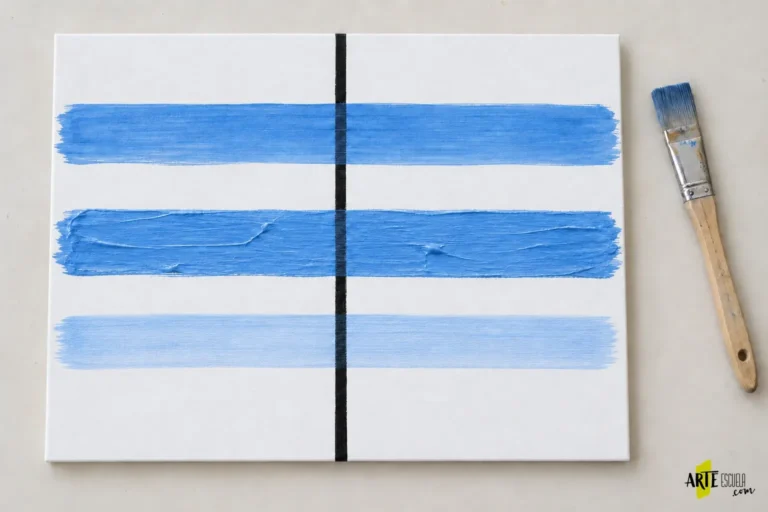 Tres muestras azules de medio fluido, gel y veladura sobre la misma línea negra