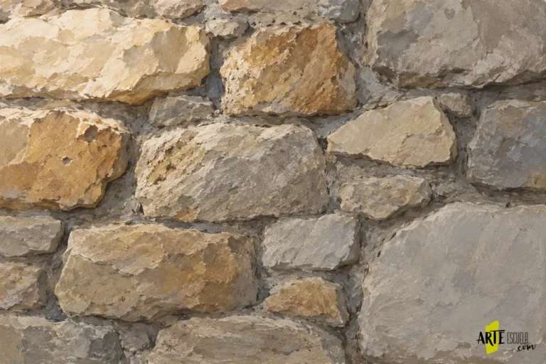 Muro de piedra al acrílico terminado con juntas variables, planos y textura selectiva