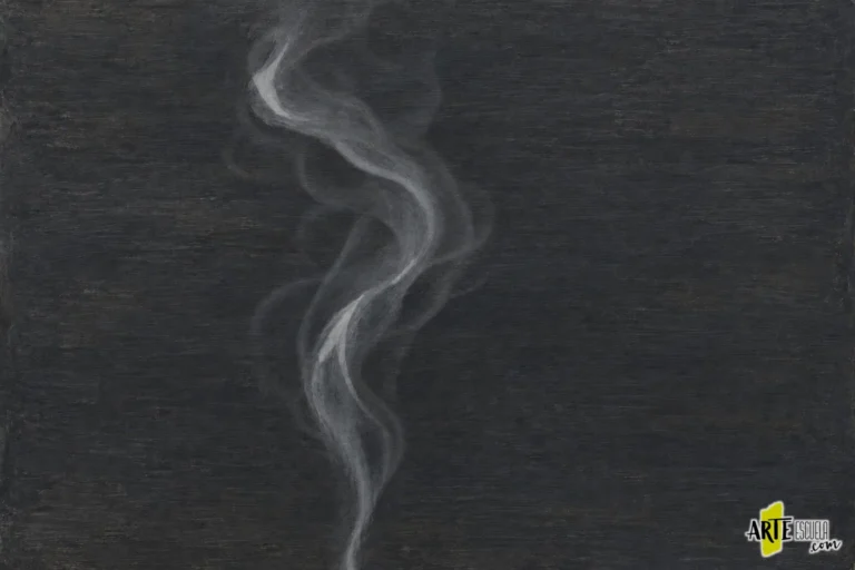 Humo pintado con acrílico con filamentos claros selectivos y bordes que desaparecen en el fondo