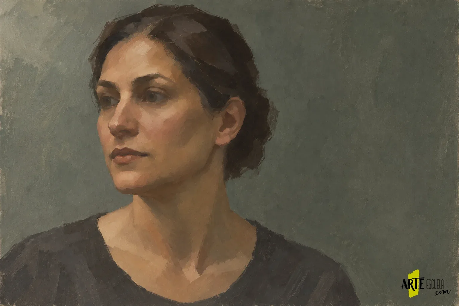 Cómo pintar un retrato con acrílico sin endurecer todos los bordes Retrato con tonos intermedios en mejilla y frente y rasgos principales colocados dentro de los planos