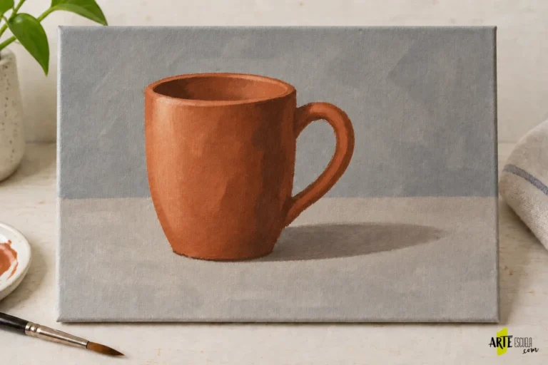 Estudio breve de la taza terminado con un acento de luz y una sombra de apoyo más clara